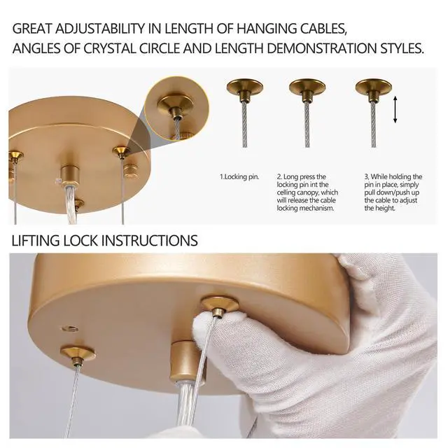 Alt view image 6 of 7 - 24-inch Modern Golden Pendant Light with Cascading Crystal Strands, Ideal for Living Room, Dining Room and Foyer, High-End Decorative Lighting Fixture (Bulb Not included)