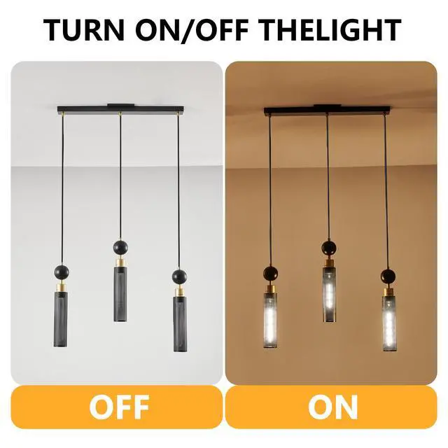 Alt view image 5 of 7 - 25" Modern Black and Gold 3-Light Pendant Chandelier, Adjustable Hanging Lights with Cylindrical Mesh Shades, E26 Base, Ideal for Dining Room, Kitchen Island, Or Living Room Lighting (No Bulbs)
