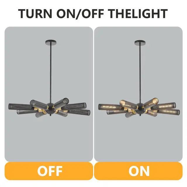 Alt view image 6 of 7 - 34" Modern industrial Sputnik Chandelier, 8-Light Black and Gold Metal Pendant Light with Mesh Shades, E26 Base, Adjustable Height for Dining Room, Living Room, Or Kitchen Island (Bulb Not included)