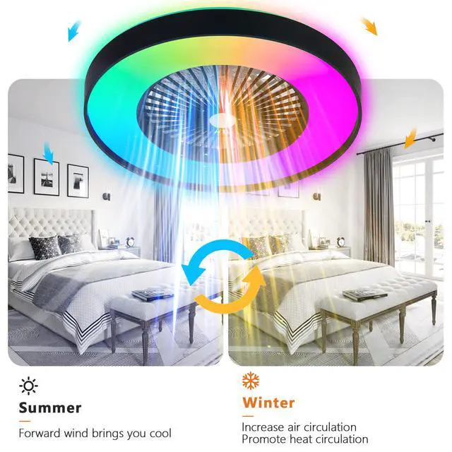 Alt view image 6 of 7 - 23-inch Black Ceiling Fan Light with Led Rgb Dimmable & Color-Changing, App & Remote Control, Modern Smart Ceiling Fan for Living Room, Bedroom, and Dining Room (Silent/6-Speed/Reversible/Dc Motor)