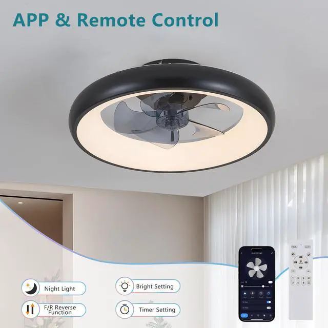 Alt view image 5 of 7 - 20" Black Led Ceiling Fan Light Dimmable & Adjustable Color Temperature, App & Remote Control, Modern Smart Ceiling Fan for Living Room, Bedroom, and Dining Room (Silent/6-Speed/Reversible/Dc Motor)
