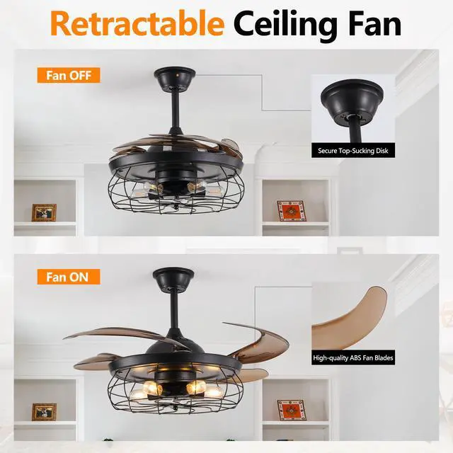 Alt view image 6 of 7 - 48" Black Remote Control Ceiling Fan Light industrial 4-Blade Fan with Cage Design and Adjustable Speed for Living Room, Bedroom, Or Office (Silent/6-Speed/Reversible/Dc Motor)
(Bulb Not included)