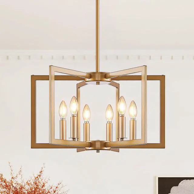 Main image of 22" Modern Golden Geometric 6-Light Chandelier industrial Metal Pendant Light Fixture for Living Room, Dining Room, Or Kitchen (Bulb Not included)