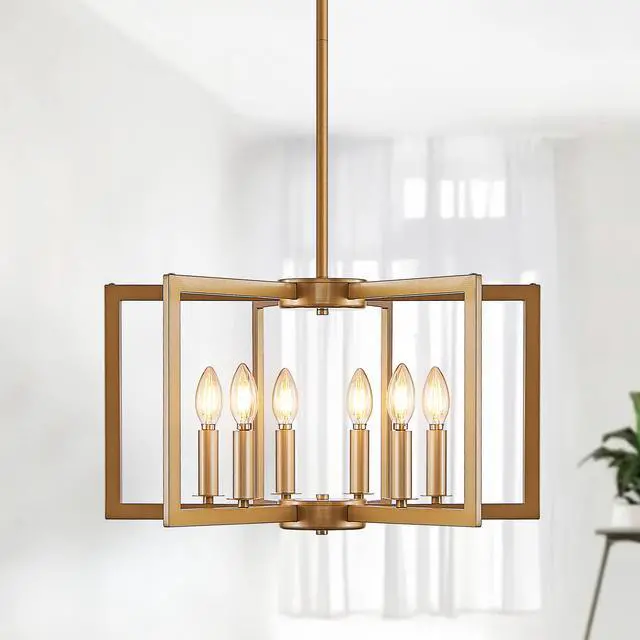 Alt view image 2 of 7 - 22" Modern Golden Geometric 6-Light Chandelier industrial Metal Pendant Light Fixture for Living Room, Dining Room, Or Kitchen (Bulb Not included)