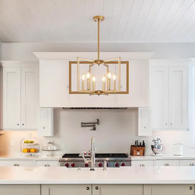Alt view image 3 of 7 - 22" Modern Golden Geometric 6-Light Chandelier industrial Metal Pendant Light Fixture for Living Room, Dining Room, Or Kitchen (Bulb Not included)