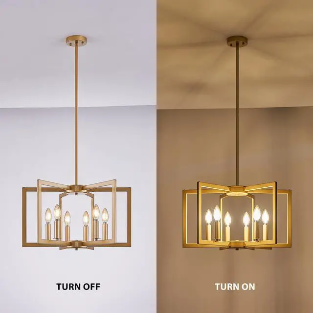 Alt view image 7 of 7 - 22" Modern Golden Geometric 6-Light Chandelier industrial Metal Pendant Light Fixture for Living Room, Dining Room, Or Kitchen (Bulb Not included)