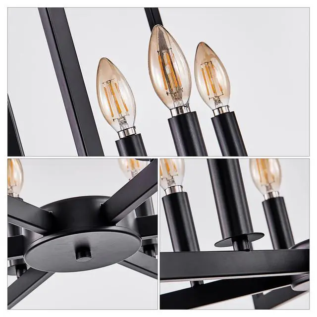 Alt view image 7 of 7 - 22" Modern Black Geometric 6-Light Chandelier industrial Metal Pendant Light Fixture for Living Room, Dining Room, Or Kitchen (Bulb Not included)