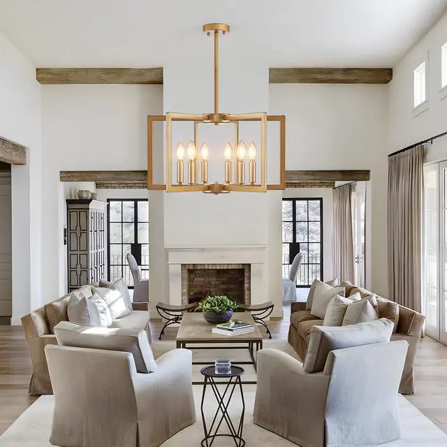 Alt view image 4 of 7 - 22" Modern Golden Geometric 6-Light Chandelier industrial Metal Pendant Light Fixture for Living Room, Dining Room, Or Kitchen (Bulb Not included)