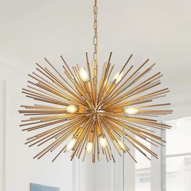 Main image of 29" Mid-Century Modern 12-Light Starburst Chandelier Gold Sputnik Pendant Light Fixture for Living Room, Dining Room, Or Foyer (Bulb Not included)
