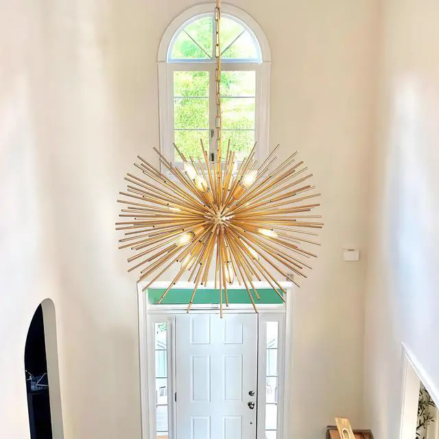 Alt view image 5 of 7 - 29" Mid-Century Modern 12-Light Starburst Chandelier Gold Sputnik Pendant Light Fixture for Living Room, Dining Room, Or Foyer (Bulb Not included)