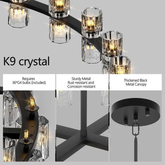 Alt view image 3 of 7 - 36 inches Luxury Chandeliers Crystal Living Room Decorative Lights Simple Modern Dining Room Led Lighting,for Home Decor (Bulbs included)