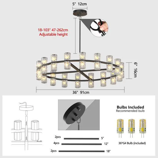 Alt view image 6 of 7 - 36 inches Luxury Chandeliers Crystal Living Room Decorative Lights Simple Modern Dining Room Led Lighting,for Home Decor (Bulbs included)