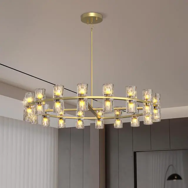 Main image of Modern 36" Gold Round Chandelier Light Fixture, K9 Crystal Chandeliers for Dining Room, Living Room, Dining Room Chandeliers Over Table, Chandelier for Bedroom, Foyer, includes 36xg4 Bulbs