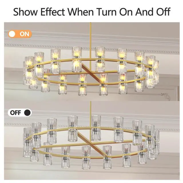 Alt view image 3 of 7 - Modern 36" Gold Round Chandelier Light Fixture, K9 Crystal Chandeliers for Dining Room, Living Room, Dining Room Chandeliers Over Table, Chandelier for Bedroom, Foyer, includes 36xg4 Bulbs