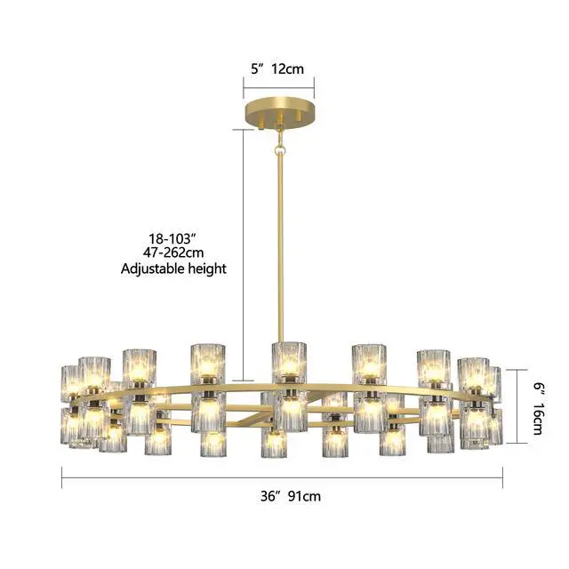 Alt view image 6 of 7 - Modern 36" Gold Round Chandelier Light Fixture, K9 Crystal Chandeliers for Dining Room, Living Room, Dining Room Chandeliers Over Table, Chandelier for Bedroom, Foyer, includes 36xg4 Bulbs