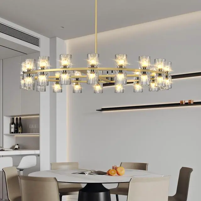 Alt view image 2 of 7 - Modern 36" Gold Round Chandelier Light Fixture, K9 Crystal Chandeliers for Dining Room, Living Room, Dining Room Chandeliers Over Table, Chandelier for Bedroom, Foyer, includes 36xg4 Bulbs