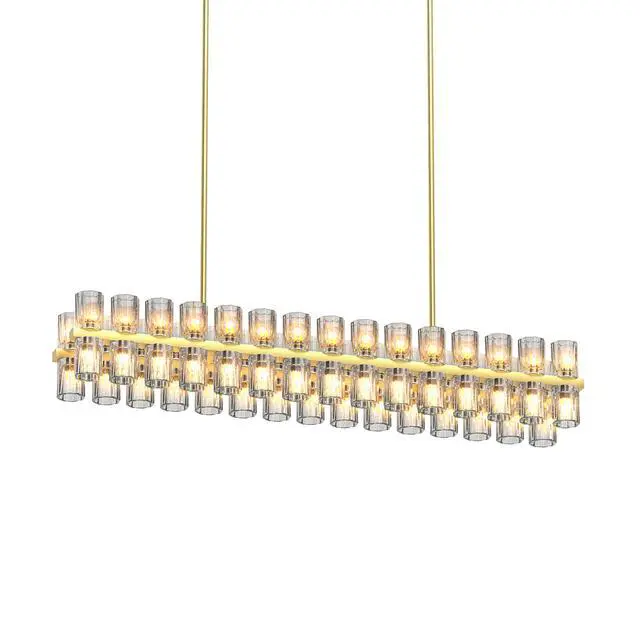 Alt view image 7 of 7 - Crystal Brass Rectangle Chandeliers for Dining Room, 54in Gold Farmhouse Chandeliers for Dining Room, Modern Rectangle Crystal Chandelier for Kitchen Island Living Room, includes 60xg4 Bulbs