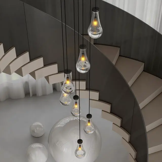 Alt view image 2 of 7 - 7 Light Dining Room Pendant Light, Large Chandelier Adjustable Hanging Line, Black Living Room Pendant Light, Foyer Chandelier, Stairwell Pendant Lights, Bedroom Chandeliers