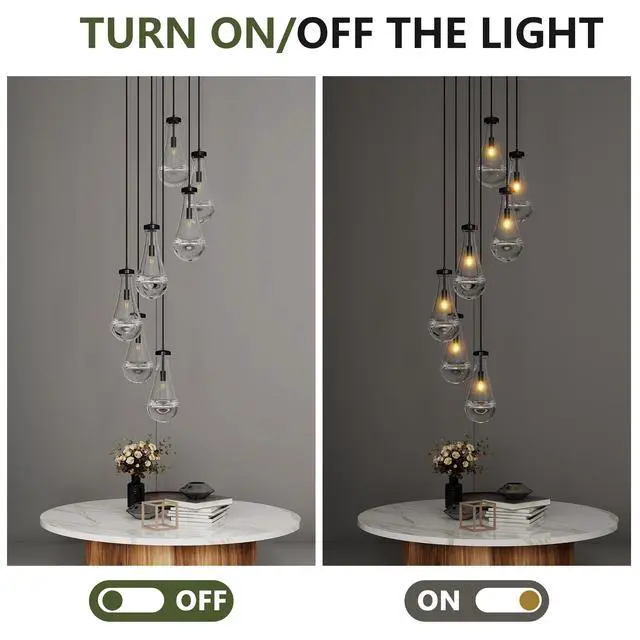 Alt view image 6 of 7 - 7 Light Dining Room Pendant Light, Large Chandelier Adjustable Hanging Line, Black Living Room Pendant Light, Foyer Chandelier, Stairwell Pendant Lights, Bedroom Chandeliers