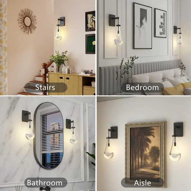 Alt view image 4 of 7 - Wall Sconces, Black Wall Sconces Modern Bathroom Lights, Sconces Wall Lighting with Clear Glass, Wall Mounted Light Wall Lamp for Living Room Hallway Reception Desk