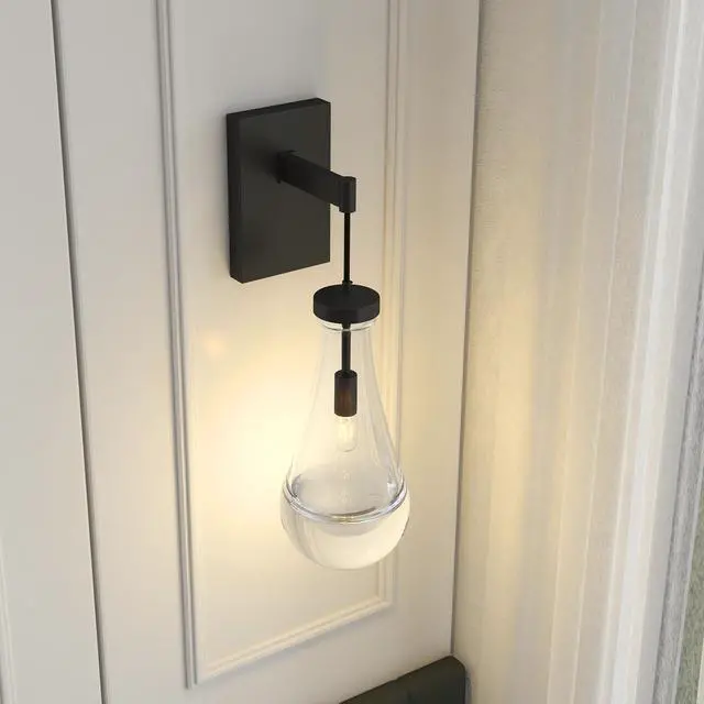 Alt view image 2 of 7 - Wall Sconces, Black Wall Sconces Modern Bathroom Lights, Sconces Wall Lighting with Clear Glass, Wall Mounted Light Wall Lamp for Living Room Hallway Reception Desk