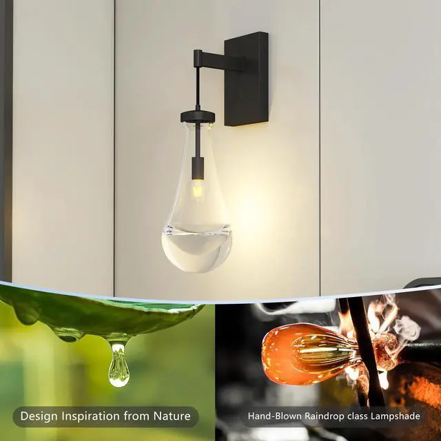 Alt view image 3 of 7 - Wall Sconces, Black Wall Sconces Modern Bathroom Lights, Sconces Wall Lighting with Clear Glass, Wall Mounted Light Wall Lamp for Living Room Hallway Reception Desk