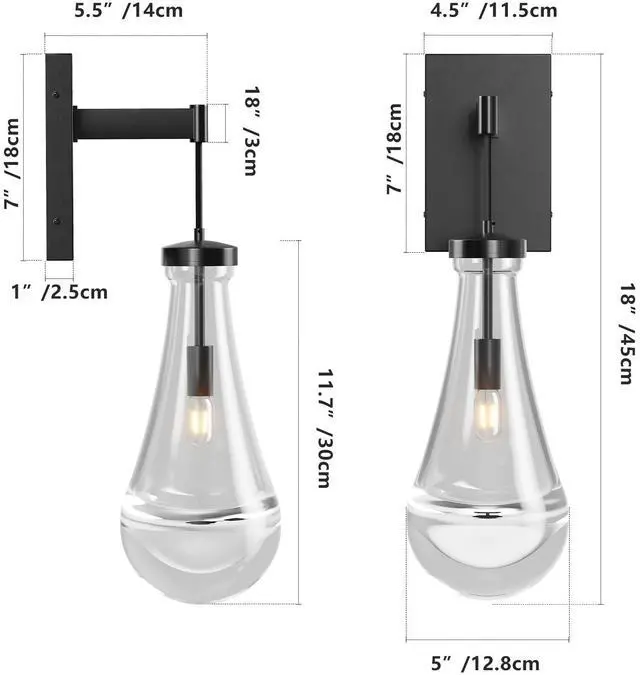 Alt view image 7 of 7 - Wall Sconces, Black Wall Sconces Modern Bathroom Lights, Sconces Wall Lighting with Clear Glass, Wall Mounted Light Wall Lamp for Living Room Hallway Reception Desk