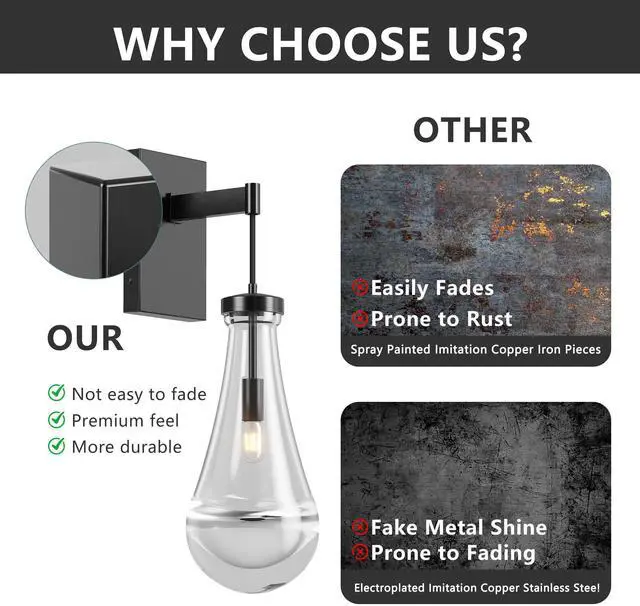 Alt view image 6 of 7 - Wall Sconces, Black Wall Sconces Modern Bathroom Lights, Sconces Wall Lighting with Clear Glass, Wall Mounted Light Wall Lamp for Living Room Hallway Reception Desk