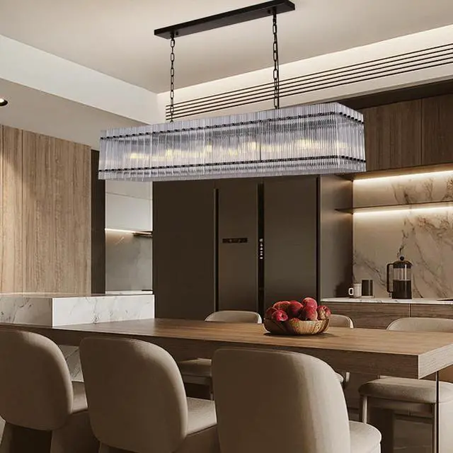 Alt view image 3 of 7 - Modern Rectangular Crystal Glass Chandelier, 10-Lights Black Chandelier Lighting Contemporary Pendant Ceiling Light Fixture for Dining Room Living Room Kitchen Island