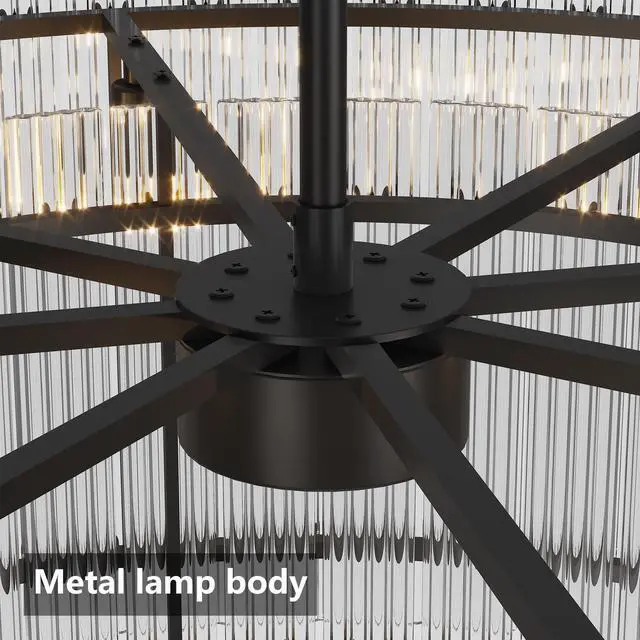 Alt view image 7 of 7 - 37" Modern Black Round Chandelier,2-Tier 8-Light Water Ripple Crystal Glass Chandeliers,for Dining Room,Living Room,Bedroom,High Ceiling,Foyer Entryway,Luxury Chandelier