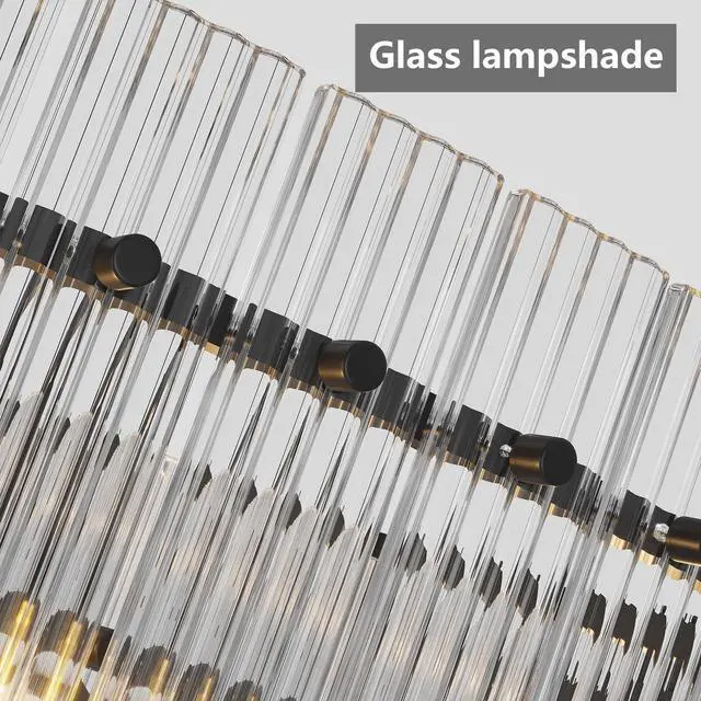 Alt view image 6 of 7 - 37" Modern Black Round Chandelier,2-Tier 8-Light Water Ripple Crystal Glass Chandeliers,for Dining Room,Living Room,Bedroom,High Ceiling,Foyer Entryway,Luxury Chandelier