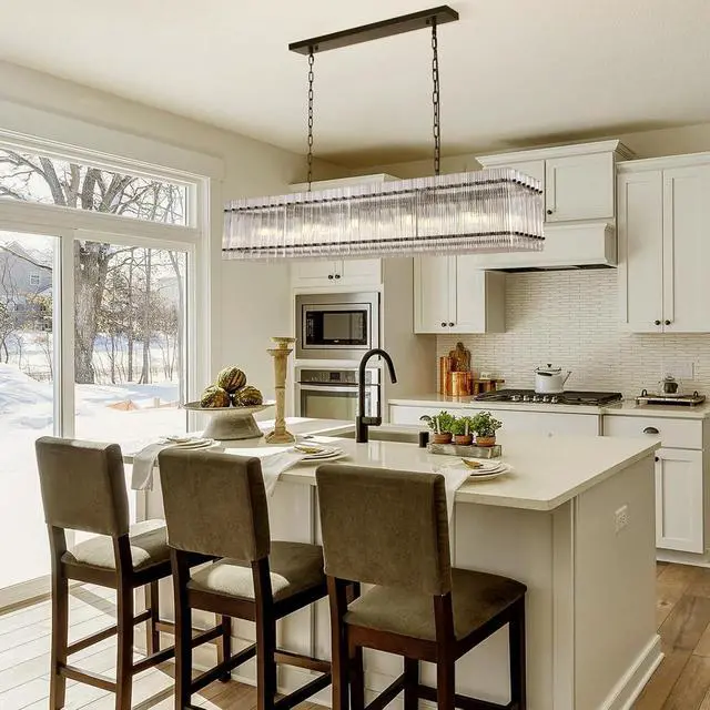 Alt view image 5 of 7 - Modern Rectangular Crystal Glass Chandelier, 10-Lights Black Chandelier Lighting Contemporary Pendant Ceiling Light Fixture for Dining Room Living Room Kitchen Island