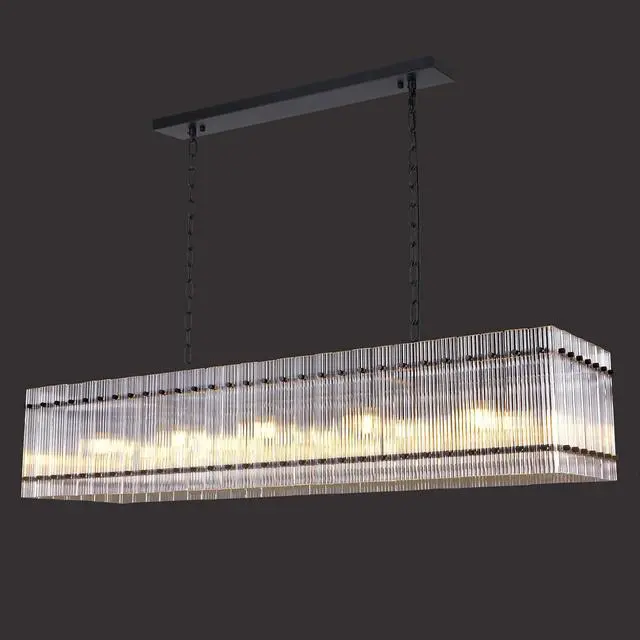 Alt view image 7 of 7 - Modern Rectangular Crystal Glass Chandelier, 10-Lights Black Chandelier Lighting Contemporary Pendant Ceiling Light Fixture for Dining Room Living Room Kitchen Island