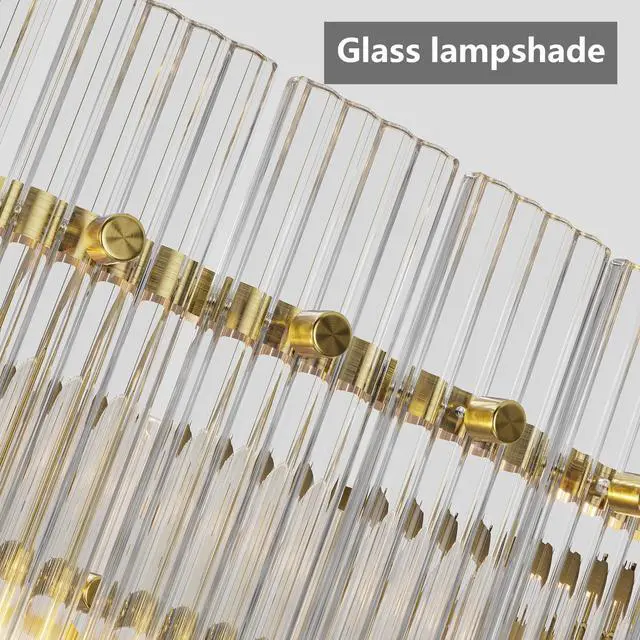 Alt view image 6 of 7 - 37" Modern Gold Round Chandelier,2-Tier 8-Light Water Ripple Crystal Glass Chandeliers,for Dining Room,Living Room,Bedroom,High Ceiling,Foyer Entryway,Luxury Chandelier