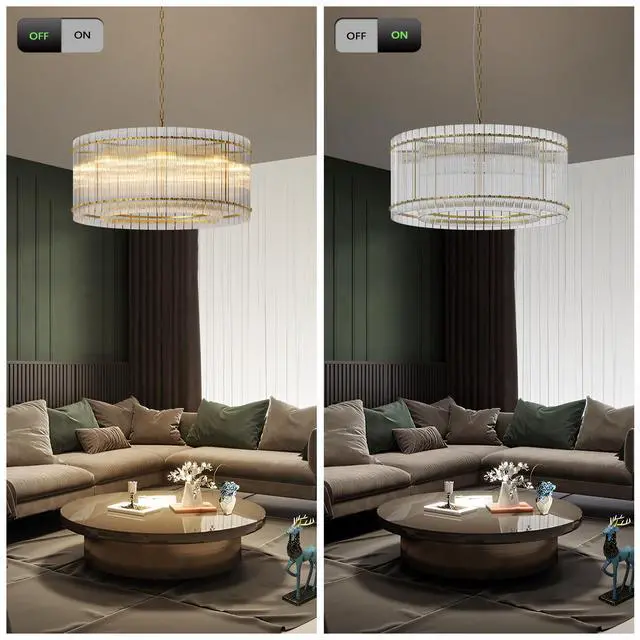 Alt view image 5 of 7 - 37" Modern Gold Round Chandelier,2-Tier 8-Light Water Ripple Crystal Glass Chandeliers,for Dining Room,Living Room,Bedroom,High Ceiling,Foyer Entryway,Luxury Chandelier