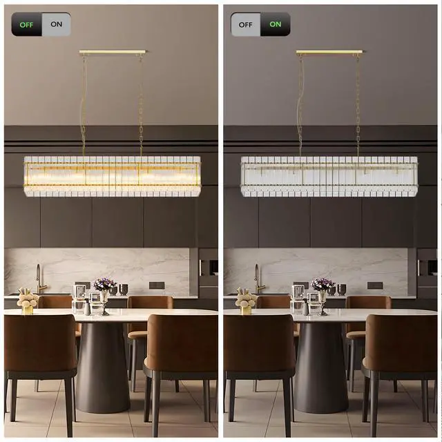Alt view image 5 of 7 - Modern Rectangular Crystal Glass Chandelier, 10-Lights Glod Chandelier Lighting Contemporary Pendant Ceiling Light Fixture for Dining Room Living Room Kitchen Island