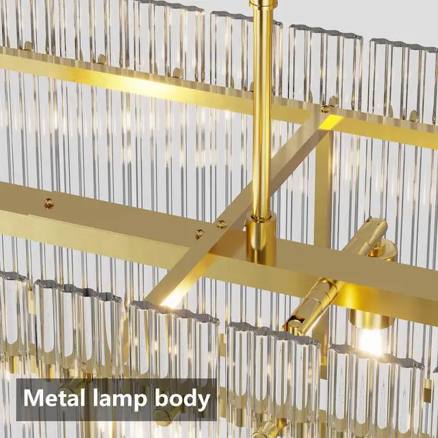 Alt view image 6 of 7 - Modern Rectangular Crystal Glass Chandelier, 10-Lights Glod Chandelier Lighting Contemporary Pendant Ceiling Light Fixture for Dining Room Living Room Kitchen Island