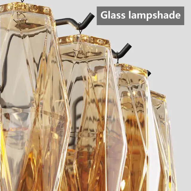 Alt view image 6 of 7 - 54" Black Rectangular Chandeliers for Dining Room, 12-Light 4 Tiered Large Smoke Glass Chandelier, Modern Kitchen Island Farmhouse Hanging Light Fixture for Living Room Foyer(Bulb Not included)