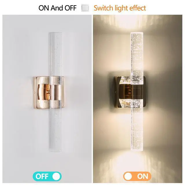 Alt view image 3 of 7 - 17"(H) Contemporary Crystal Wall Light, Gold Plating Finish with Bubble Crystal, 2-Light Sconce for Bathroom, Bedroom, Hallway Modern indoor Lighting Fixture