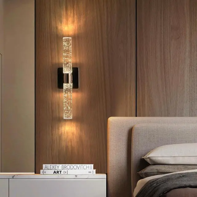Alt view image 2 of 7 - 17"(H) Contemporary Crystal Wall Light, Gold Plating Finish with Bubble Crystal, 2-Light Sconce for Bathroom, Bedroom, Hallway Modern indoor Lighting Fixture