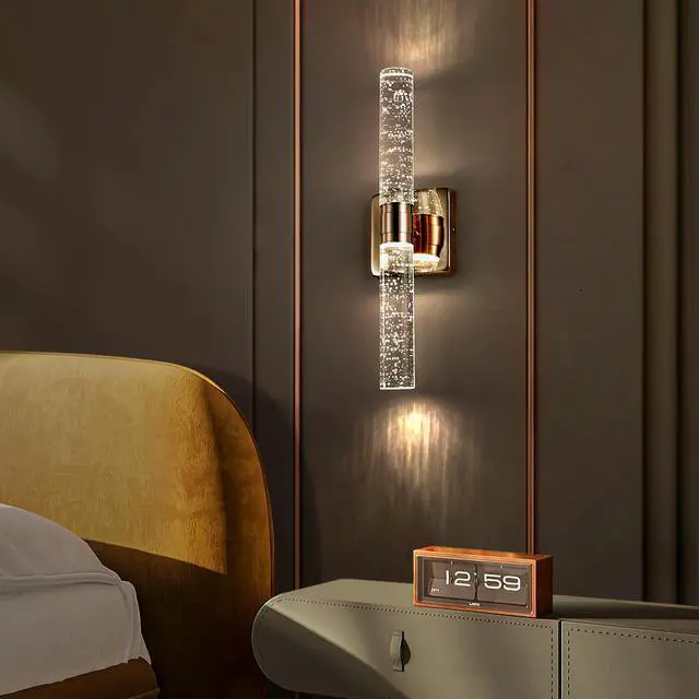 Alt view image 4 of 7 - 17"(H) Contemporary Crystal Wall Light, Gold Plating Finish with Bubble Crystal, 2-Light Sconce for Bathroom, Bedroom, Hallway Modern indoor Lighting Fixture