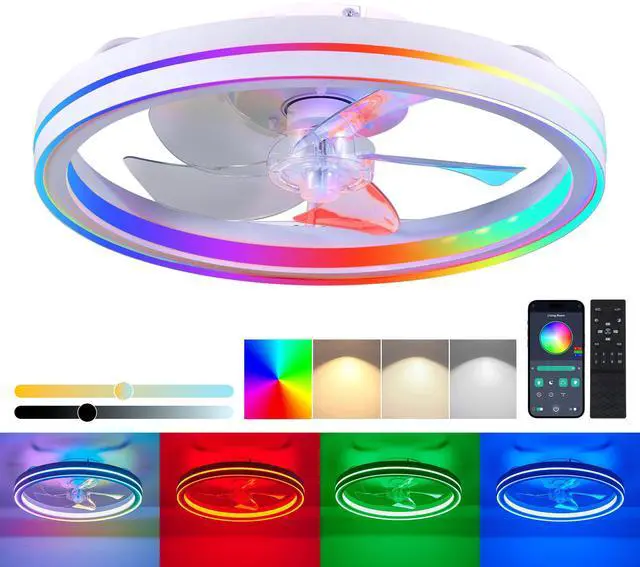 Main image of Rgb Ceiling Fans with Lights, 19'' Smart Led Ceiling Fan with Remote/App Control, Modern Low Profile Bladeless Chandelier Fan, Dimmable White Fandelier for Bedroom, Living Room, Kitchen
