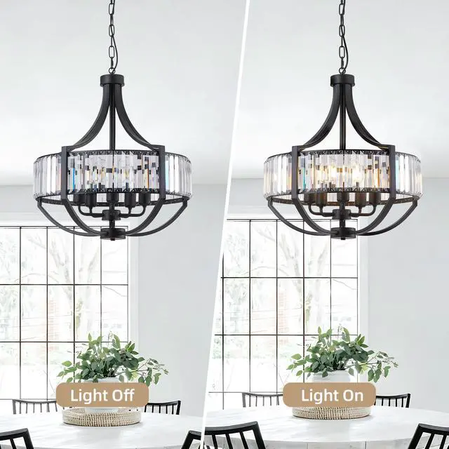 Alt view image 3 of 7 - 20" Modern Farmhouse Crystal Chandeliers for Dining Room, 5-Light Black Antique Pendant Chandelier, Contemporary Hanging Light Fixture for Living Room Bedroom Foyer Kitchen Island Entryway