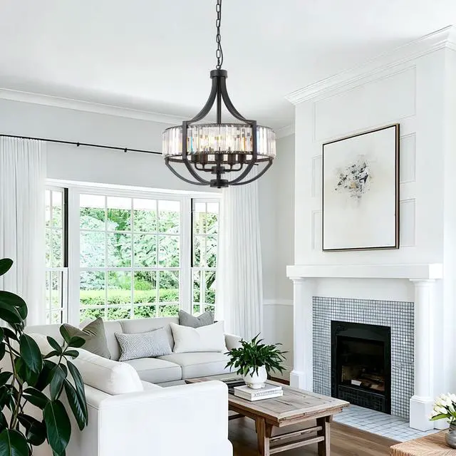 Alt view image 6 of 7 - 20" Modern Farmhouse Crystal Chandeliers for Dining Room, 5-Light Black Antique Pendant Chandelier, Contemporary Hanging Light Fixture for Living Room Bedroom Foyer Kitchen Island Entryway