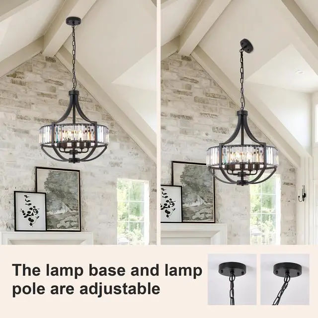 Alt view image 4 of 7 - 20" Modern Farmhouse Crystal Chandeliers for Dining Room, 5-Light Black Antique Pendant Chandelier, Contemporary Hanging Light Fixture for Living Room Bedroom Foyer Kitchen Island Entryway