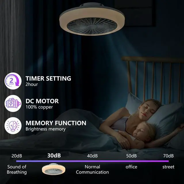 Alt view image 2 of 7 - 18 inch Ceiling Fan with Rgb Light Remote, Smart Led Ceiling Fans with Remote/App Control, Modern Low Profile Dimmable Light Ceiling Fan for Bedroom Living Room White