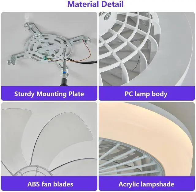Alt view image 4 of 7 - 18 inch Ceiling Fan with Rgb Light Remote, Smart Led Ceiling Fans with Remote/App Control, Modern Low Profile Dimmable Light Ceiling Fan for Bedroom Living Room White