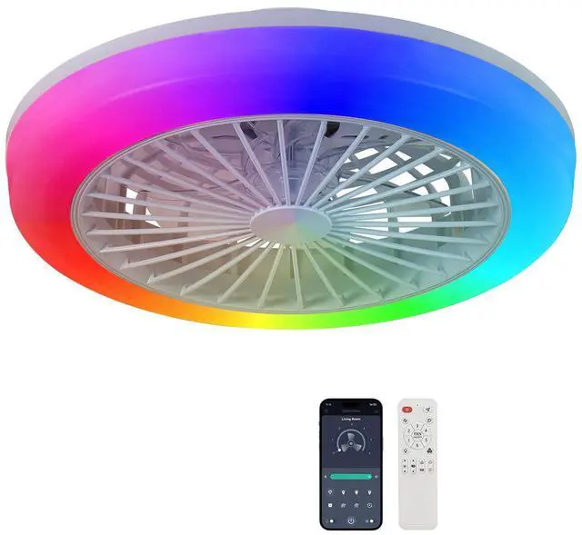 Main image of 18 inch Ceiling Fan with Rgb Light Remote, Smart Led Ceiling Fans with Remote/App Control, Modern Low Profile Dimmable Light Ceiling Fan for Bedroom Living Room White