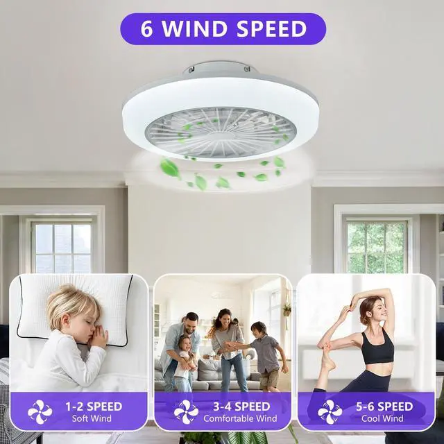 Alt view image 3 of 7 - 18 inch Ceiling Fan with Rgb Light Remote, Smart Led Ceiling Fans with Remote/App Control, Modern Low Profile Dimmable Light Ceiling Fan for Bedroom Living Room White