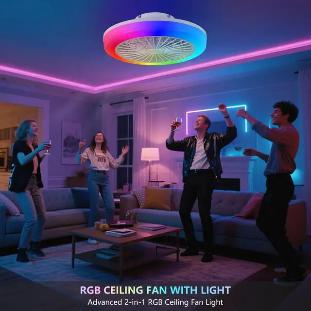 Alt view image 5 of 7 - 18 inch Ceiling Fan with Rgb Light Remote, Smart Led Ceiling Fans with Remote/App Control, Modern Low Profile Dimmable Light Ceiling Fan for Bedroom Living Room White